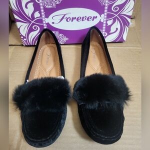 Forever Faux Suede/Faux Fur Black Slip-on Loafer Women Size 7.5